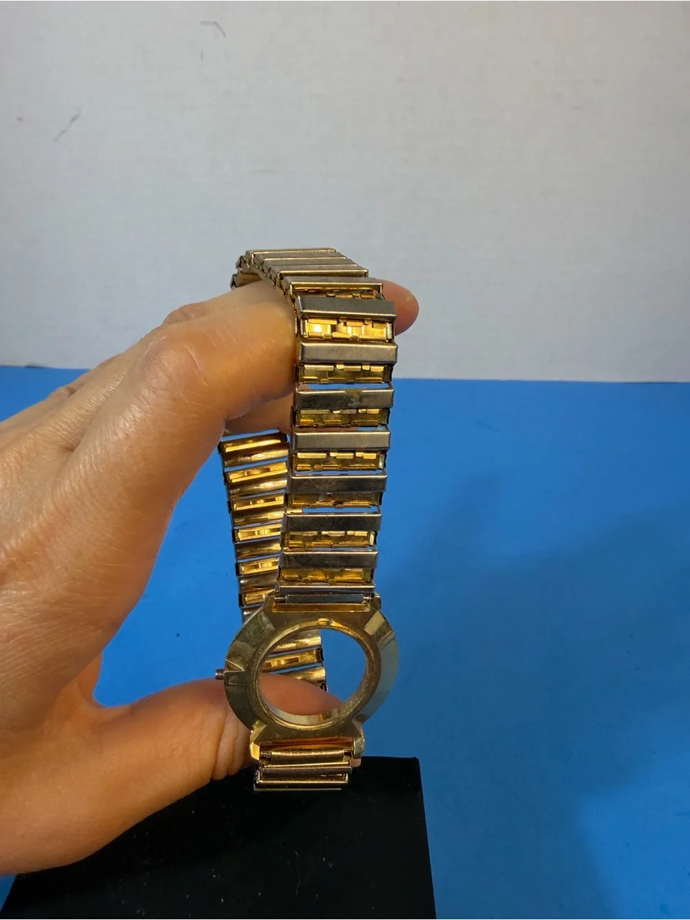 Gold and Silver Tone Men's Watch Case with Stretch Band